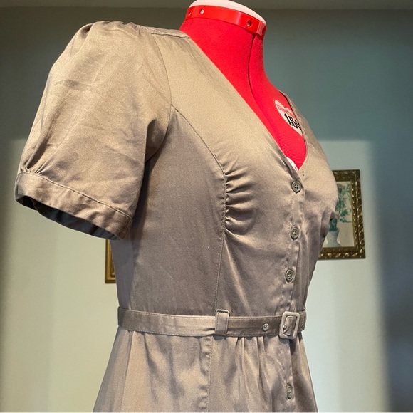 2FOR$30 H&M Taupe Brown Short Sleeve Safari Button Down Mini Dress - Picture 3 of 13